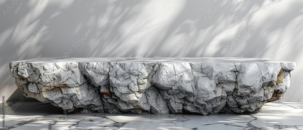 Aufkleber view of white marble product stand with marble floor background for displaying your packaging or moc