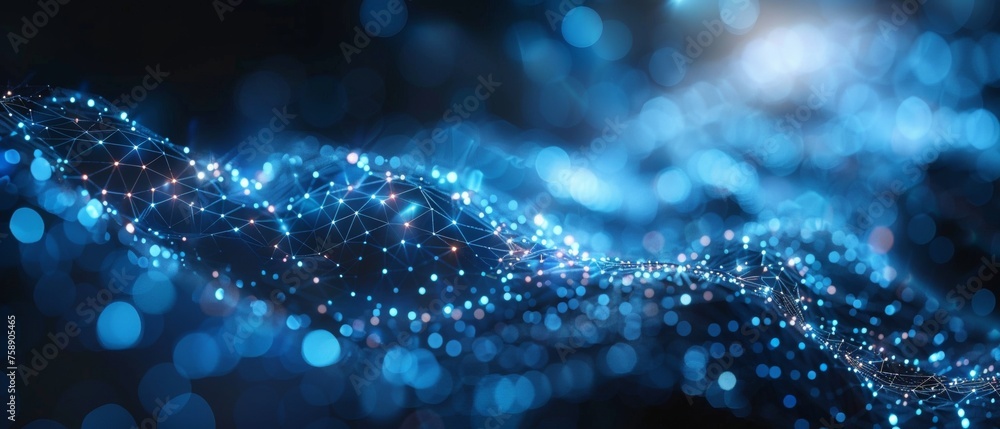 Aufkleber Abstract illustration of data technology on black background. Low poly shape with connecting dots and lines. Graphs in 3D. Data visualization for big data.