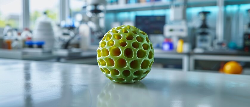 Colorful 3D printed object on white background. Three dimensional 3D printer produces plastic green colors modelling in laboratory.