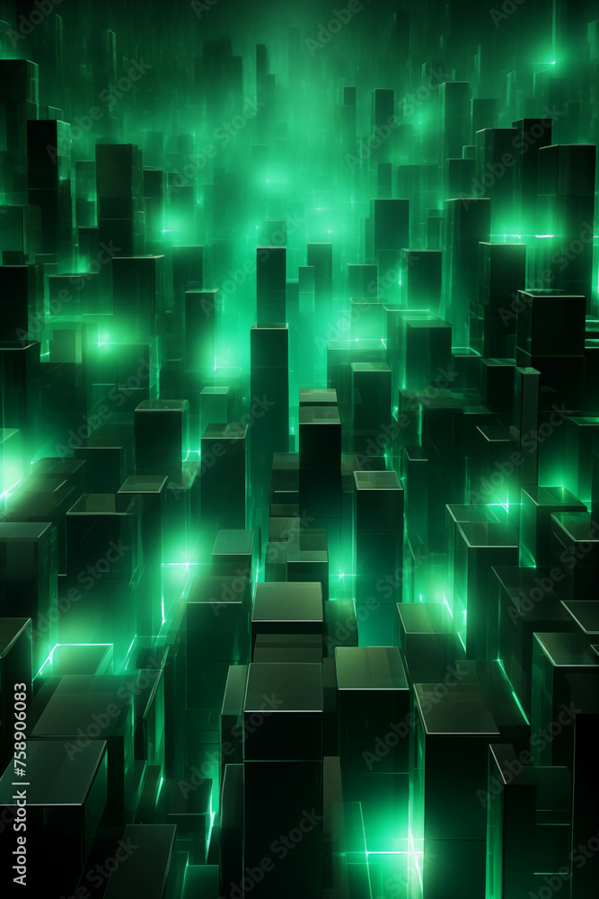 Poster digital wallpaper with a fluorescent green square pattern in a variety of patterns.