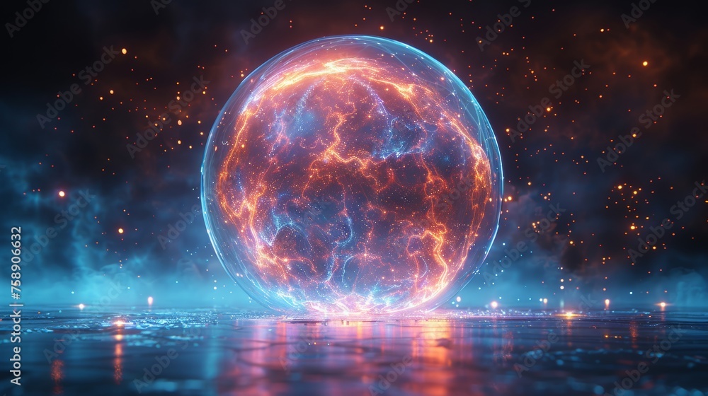 Poster bubble circle shield in futuristic style modern illustration on a blue background. abstract glowing 