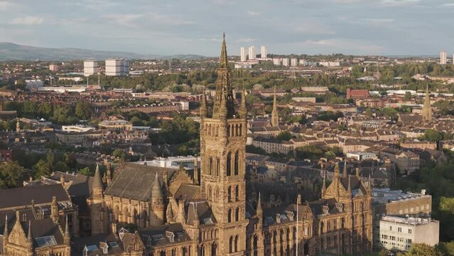 Aerial view of Glasgow city with beautiful skyline and historic architecture, Scotland, United Kingdom.