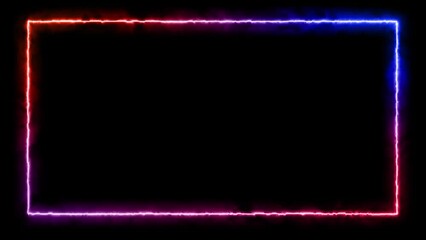 Neon colorful rectangle border blazing animated on black background. isolated on black. led fire, abstract neon, border frame. futuristic, energy burning square. 4K graphic animation video