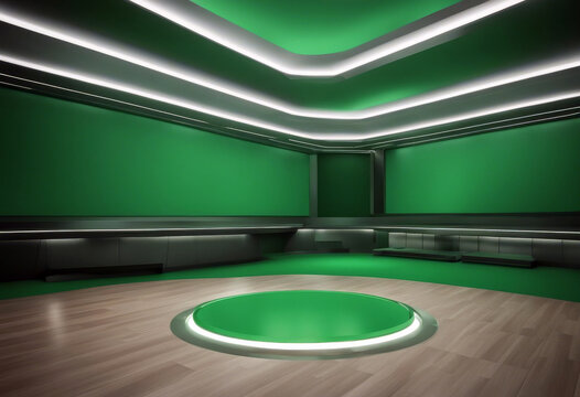 Virtual Studio Set 3d Rendered With Green Screen Background 
