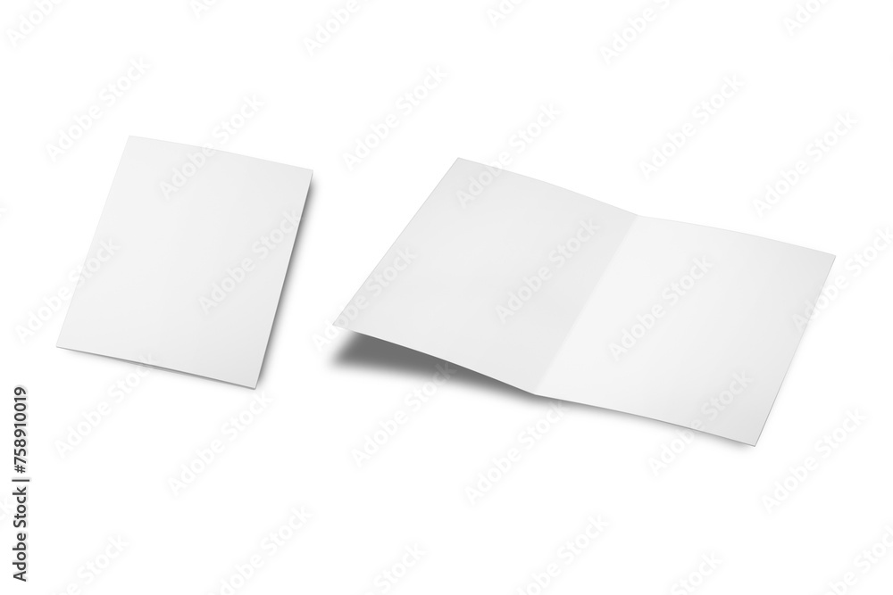 Poster mockup of the booklet or brochure with open blank pages. a4 half folded. 2xa5 leaflet open and close