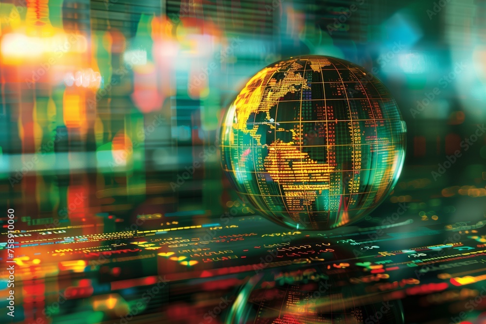Poster global business and finance data representation. abstract image representing global finance with a g