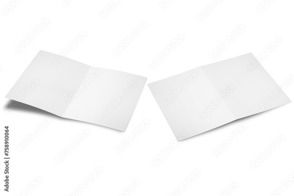 Poster mockup of the booklet or brochure with open blank pages. a4 half folded. 2xa5 leaflet open and close