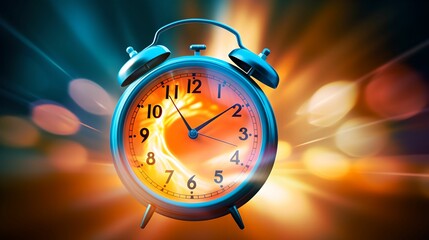 Dynamic Energy Alarm Clock, vibrant, lively, motion blur, excitement