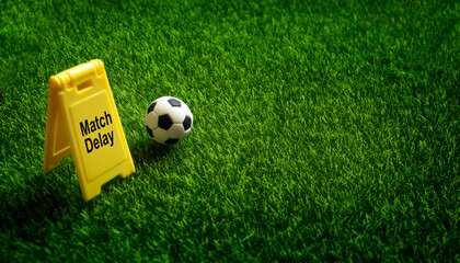 football match delay annouchment , caution floor stand on soccer field