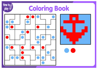 Coloring book for children. Colorful puzzle game for children with answer. car. anchor