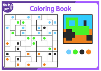 Coloring book for children. Colorful puzzle game for children with answer. tractor. car