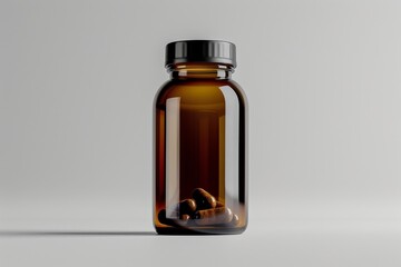 A Mockup jar of pills is sitting on a table. medical and healthy concept