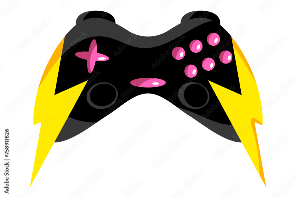 Poster retrofuturistic gamepad with lightning. game console flat icon. modern abstract video game symbol. v