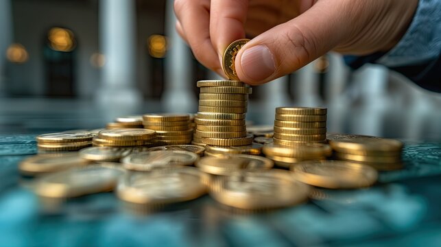 Bank deposits, withdrawals, transaction services Bank finance concept Bank building where coins are held to save investments
