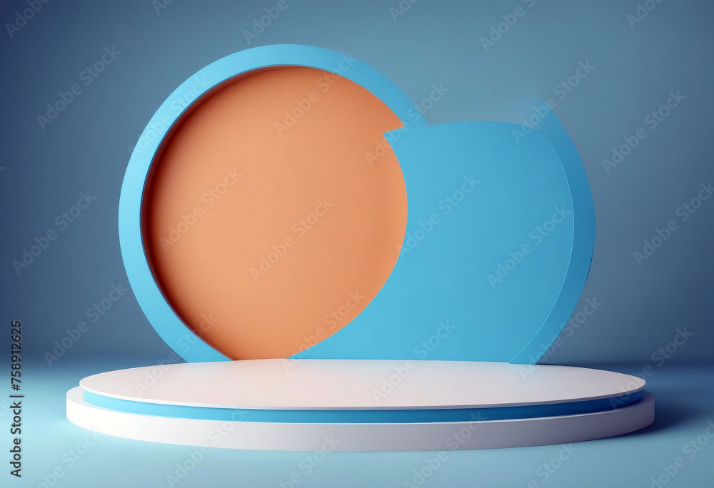 Poster background stand blue style splay shelf summer studio showing vivid 3d blank white rendering minimal