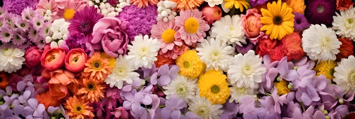 Foto op Plexiglas Colorful Floral Diversity: A Fresh and Vibrant Collection of Blooming Flowers at a Local Market © Ophelia