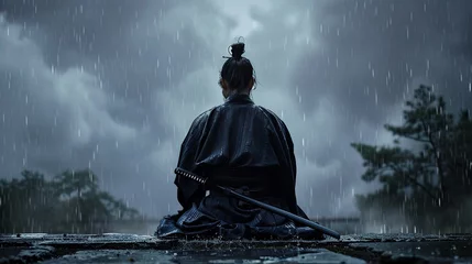 Foto op Canvas A samurai in silent meditation before a duel katana at the ready © WARIT_S