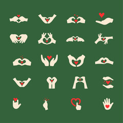 Hand Sign Language of Love Elements Set of 20 Vector Illustration