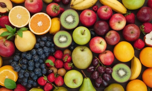 Fresh ripe colorful fruits rich in vitamins, healthy food