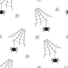 Cute spiders seamless Halloween background.Pattern for textile, wallpaper, packaging, cover, web, card, box, print, banner, ceramics