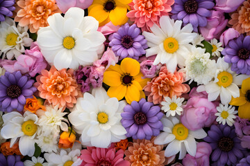 Colorful Floral Diversity: A Fresh and Vibrant Collection of Blooming Flowers at a Local Market