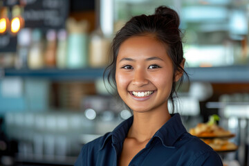 Graceful Nepalese Server Bringing Elegance to a Japanese Coffee House