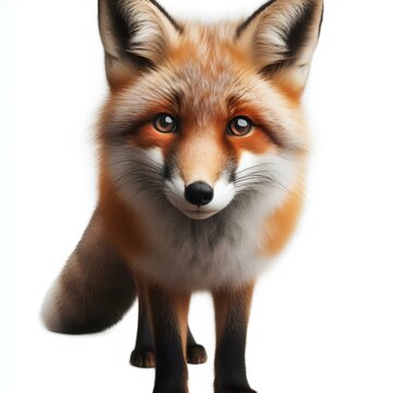 Close up of a fox against a white background