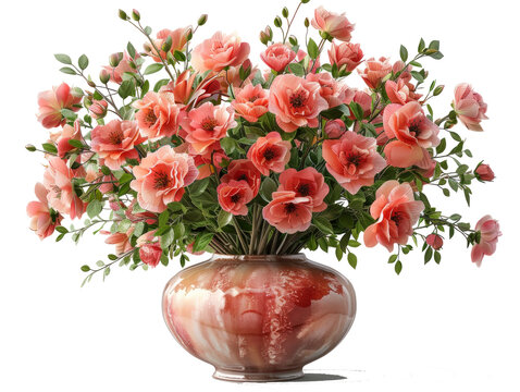 vaso elegante con fiori rosa tipo ranuncoli  PNG, scontornato 