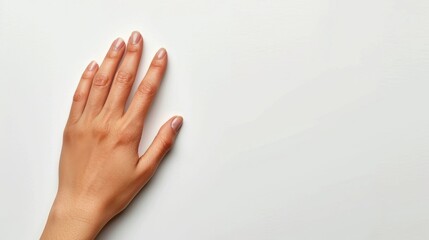 Two hands with nails painted in a light pink color