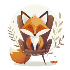 Obraz premium Fox Sitting Chair, Isolated Transparent Background Images
