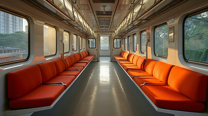 empty Subway train interior with seats