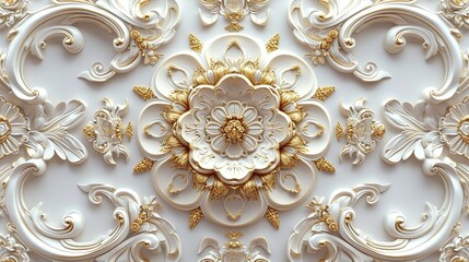 Oriental Golden and White Pattern with Arabesque