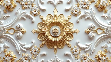 Oriental Golden and White Pattern with Arabesque