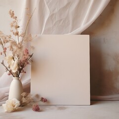 Invitation card,  white paper and flower