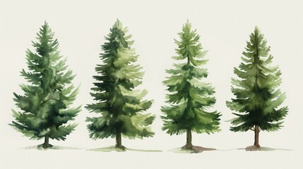 Watercolor of pine trees for winter design. - obrazy, fototapety, plakaty