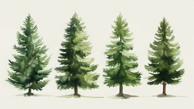 Watercolor of pine trees for winter design.