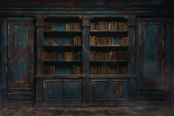 Fototapeta premium Large bookshelf in an old library, Bookcase with old books