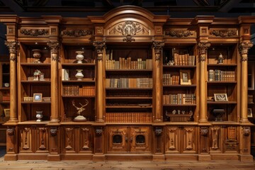 Large bookshelf in an old library, Bookcase with old books