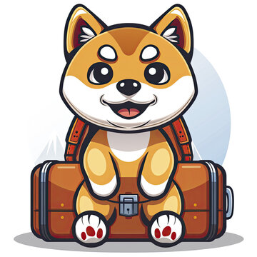 Business Shiba Inu Dog With Suitcase, Isolated Transparent Background Images