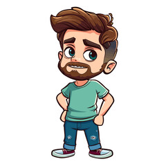Vector illustration of Cartoon funny hipster boy with beard and mustache.
