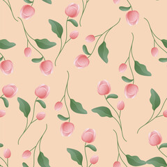 Floral vector seamless pattern on peach colour background.