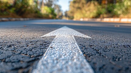Fototapeta premium Asphalt with white arrow on the ground and vegetation on the sides of the road