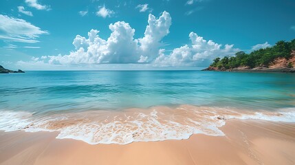Beautiful beach view with calm sea and blue sky, tropical beach vocation holiday summer time