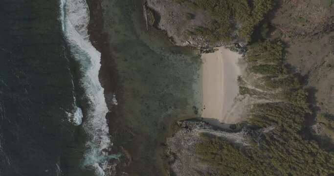 Aerial view of beautiful Mauritius, Rodrigues Trou d'Argent beach, paradise island vacation destination, Mauritius.