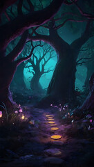 Mysterious forest at night