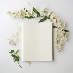 Invitation card,  bouquet of white flowers and blank card