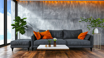 Modern Living Room with Cozy Sofa and Chic Decor, Blending Comfort with Style for a Welcoming and Fashionable Interior