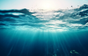 Fototapeta na wymiar Fantastic sea underwater landscape, diving in the sea waves.