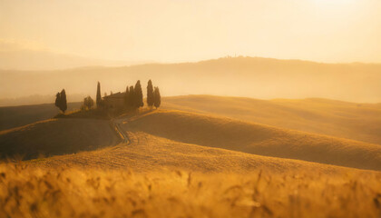Fototapeta premium A Tuscan sunset bathes the landscape in gold
