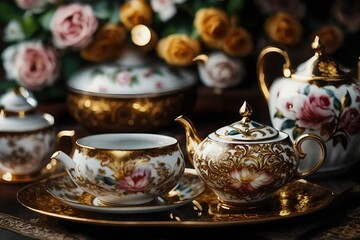 Obraz na płótnie Canvas tea set with teapot